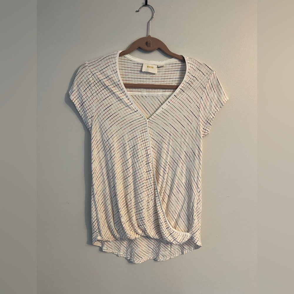 Anthropologie Maeve Top- Cotton Wrap Style with pastel stripes